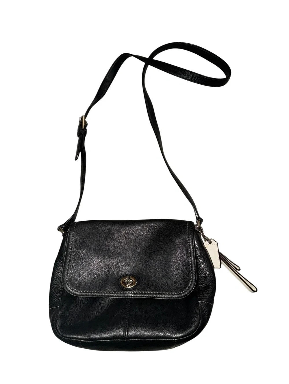 Vintage COACH Black Pebble Leather Turnlock Flap Crossbody Bag